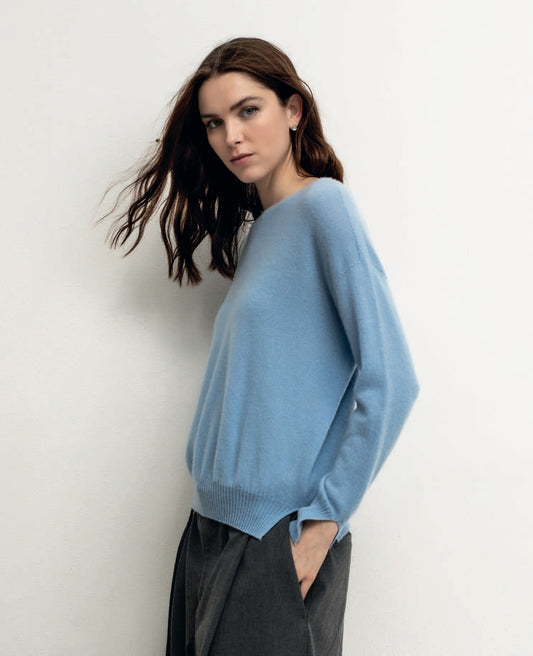 Solocascmir Sky Blue Cashmere Crew Neck Sweater