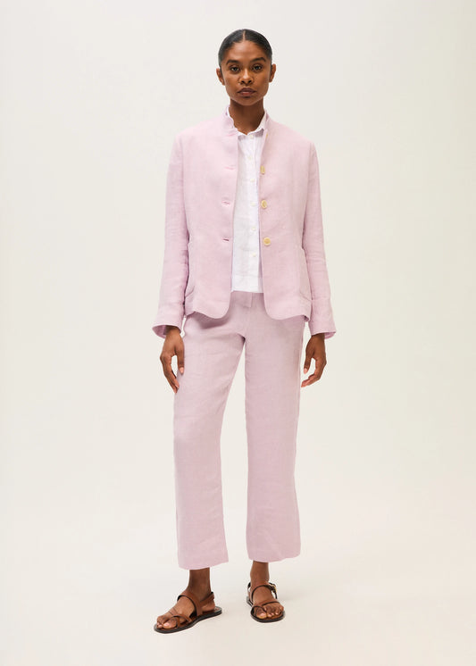 Rosso 35 Pink Straight Trousers in Yarn-Dyed Linen N1822PA