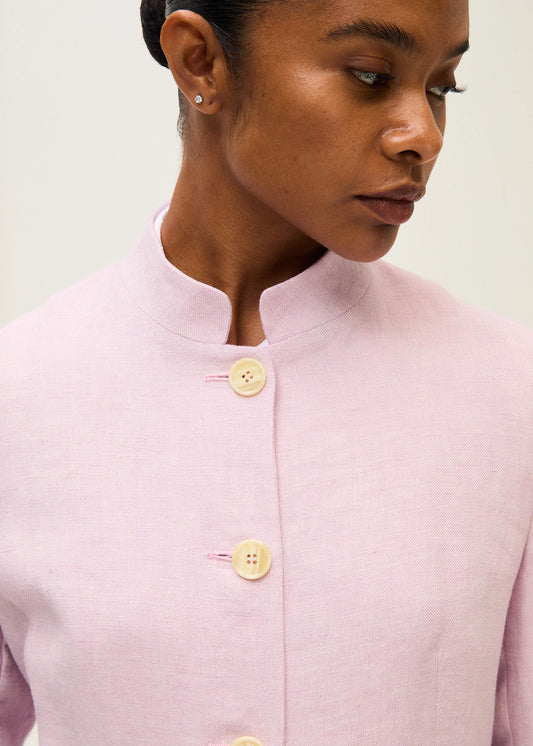 Rosso 35 Pink Mandarin Collar Jacket in Yarn-Dyed Linen N1919A