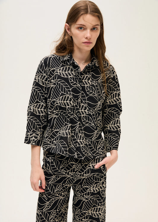 Rosso 35 Black Embroidered Cotton Muslin Shirt S7362B