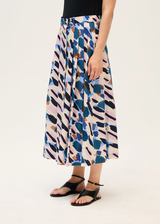 Rosso 35 Tobacco Printed Poplin Pleated Skirt S7395G