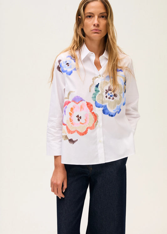 Rosso 35 White Hand-Painted Poplin Cotton Shirt