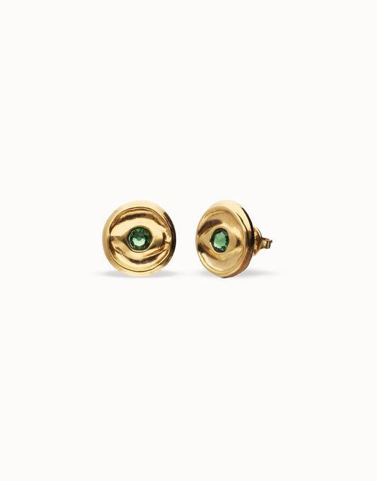 Uno de 50 Gold Stud Earrings with Verde Crystal PEN1007