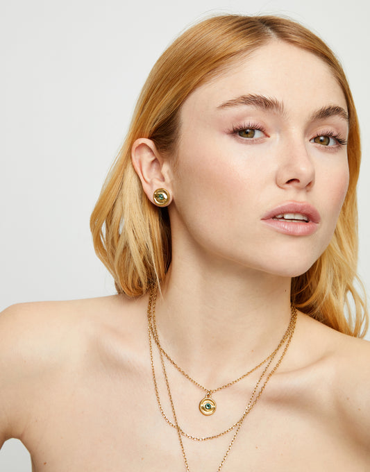 Uno de 50 Gold Stud Earrings with Verde Crystal PEN1007