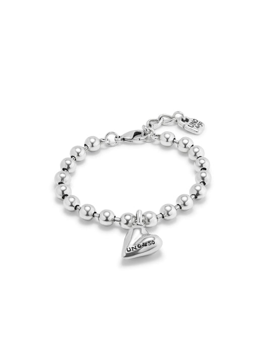 Uno de 50 silver Beaded Bracelet with a Heart Charm PUL2402MTL
