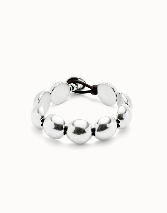 Uno de 50 Silver Leather Bracelet with Small Round Beads PUL2517