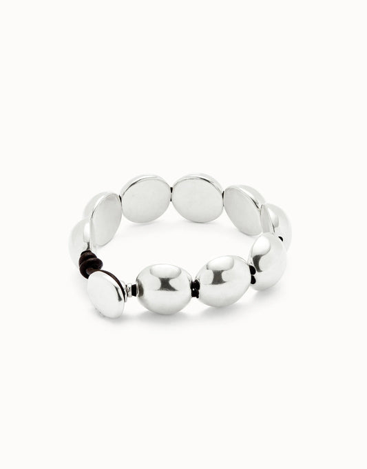 Uno de 50 Silver Leather Bracelet with Small Round Beads PUL2517