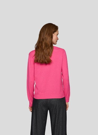 Rabe Bright Pink V-Neck Fine Knit Sweater with Long Sleeves, Relaxed Fit 55-122620