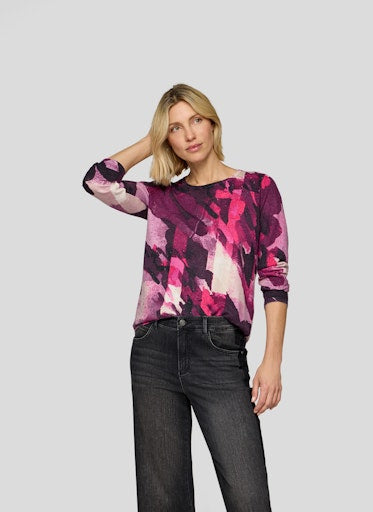 Rabe Plum Print Crew Neck Sweater in a Fine Viscose Blend 55-222612