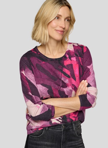 Rabe Plum Print Crew Neck Sweater in a Fine Viscose Blend 55-222612