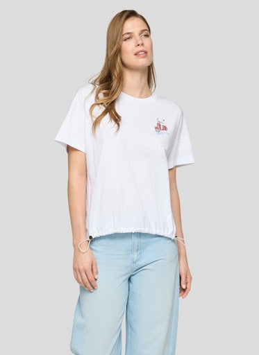 Rabe White Short-Sleeve T-Shirt with Sequin Moped and Sicily Market Back Print