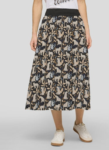 Rabe Black & Brown Leopard Print Midi Skirt with Elasticated Waist 56-118142