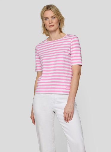 Rabe Crocus & White Stripe T-Shirt – Round Neck, Short Sleeve