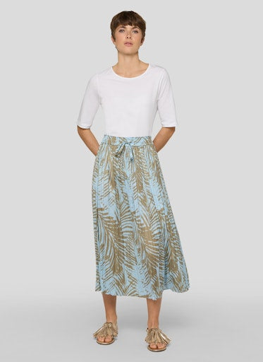 Rabe Azure Tropical Print Pleated Maxi Skirt