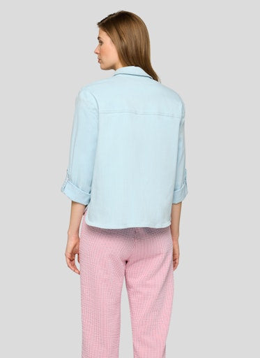 Rabe Blue Button-Up Shirt – 3/4 Sleeve, Rhinestone Detail
