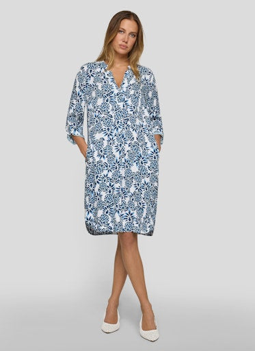 Rabe Blue & White Print V-Neck Tunic Dress