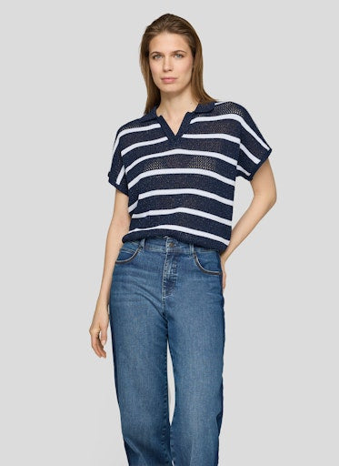 Rabe Pacific Blue & White Stripe Short Sleeve Polo