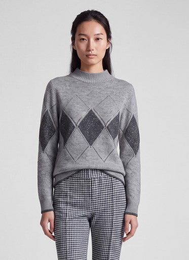 Rabe Silver Grey Diamond Pattern Turtleneck Sweater