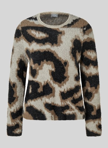 Rabe Pebble Animal Print Fluffy Sweater – Soft Feel Crew Neck Knit