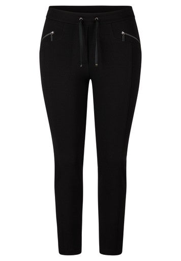 Rabe Black Slim Leg Short Length Stretch Trousers with Elasticated Drawstring Waist
