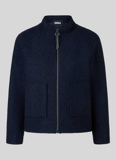 Rabe Marine Blue Wool Blend Jacket with High Neck and Zip Fastening