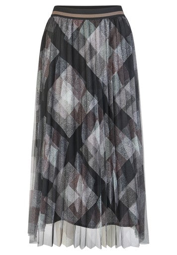 Rabe Grey Patterned Mesh Pleated Midi Skirt