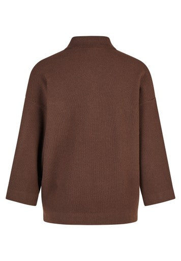 Rabe Mocha Polo Neck Top Long Sleeve with Beaded Neckline Detail