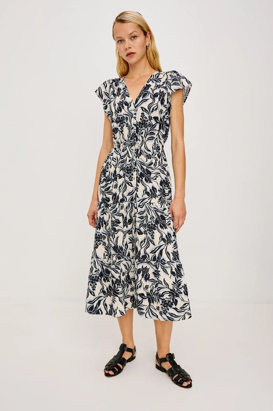 Rails Print Cotton Poplin Midi Dress with Flutter Sleeves ROZA