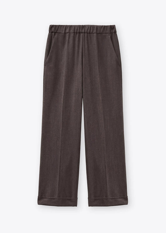 Rosso 35 Brown Straight-Leg Trousers with a Turned-Up Hem