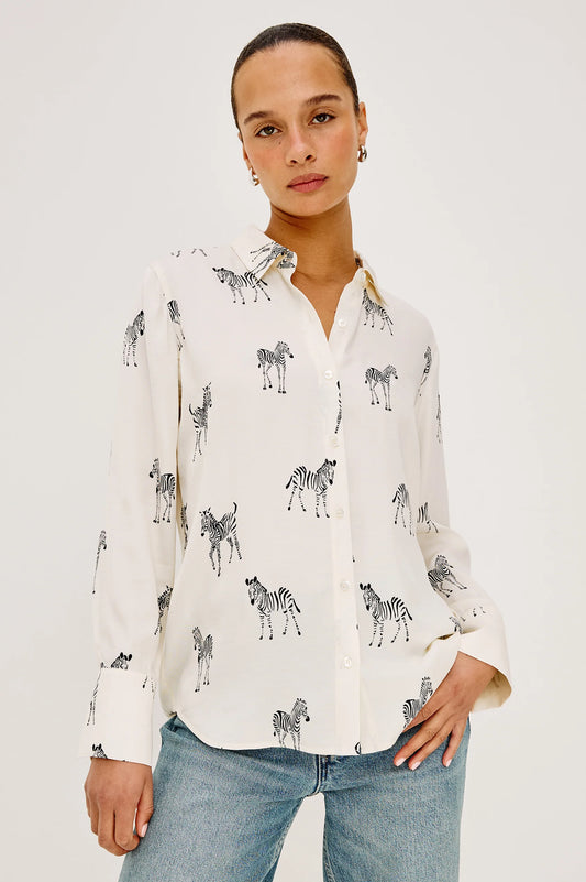 Rails Ivory Zebra Print Long Sleeve Button Down Shirt SAIGE