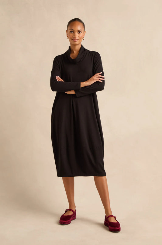 Sahara Black Fluid Crepe Bubble Dress