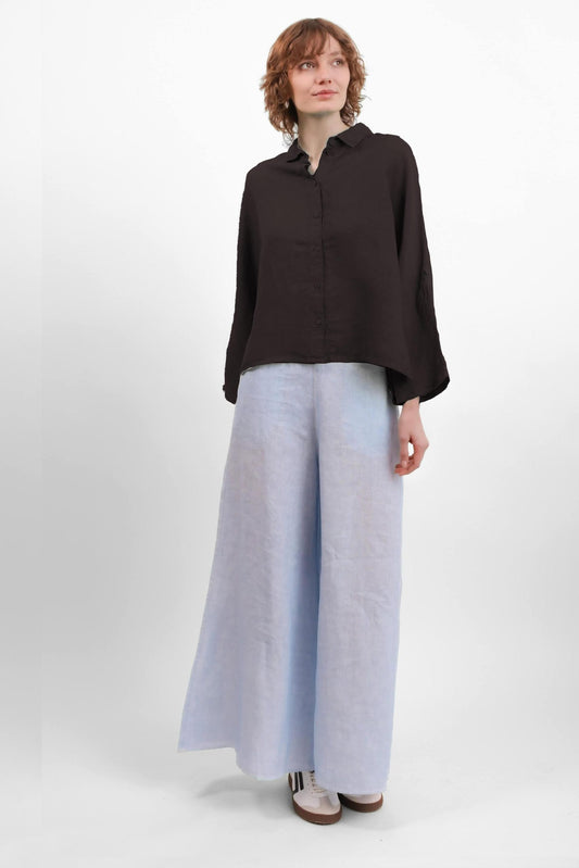 Elemente Clemente Tege Black Linen Shirt Relaxed-Fit with Wide Full Sleeves & Button Front 134055
