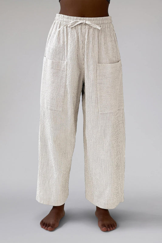 Elemente Clemente Mali Blue & White Stripe Wide Leg Trousers, Elasticated Drawstring Waist 2791165