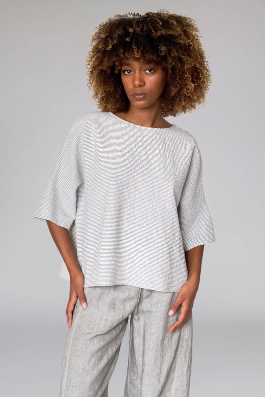 Elemente Clemente Blue & White Stripe Boxy Shirt – Boat Neck, 7/8 Sleeves 6421165