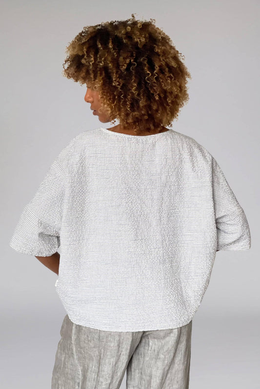 Elemente Clemente Blue & White Stripe Boxy Shirt – Boat Neck, 7/8 Sleeves 6421165