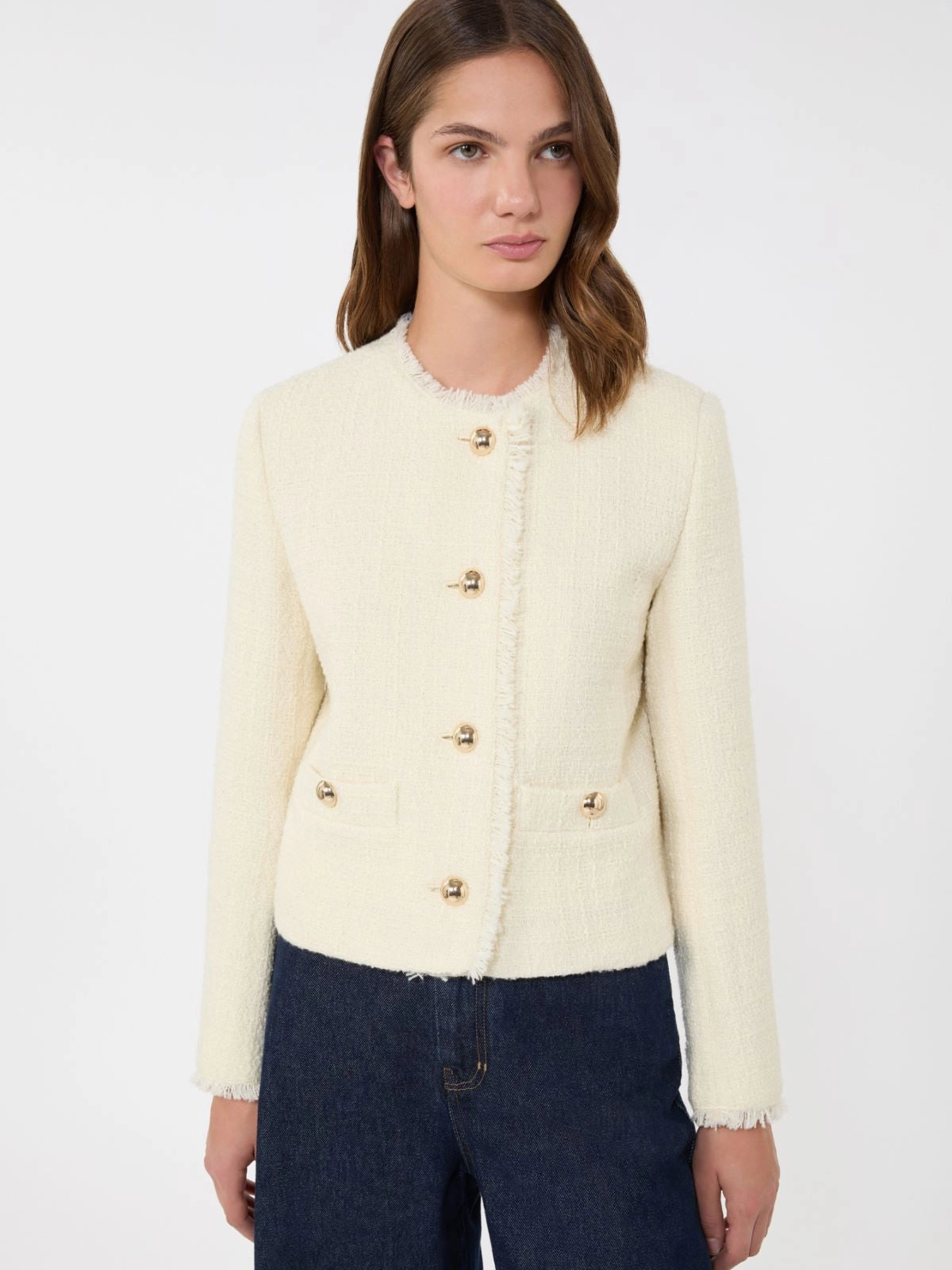 Max Mara Weekend Ecru Wool Blend Crew Neck Jacket WKDAGAMI - Jane