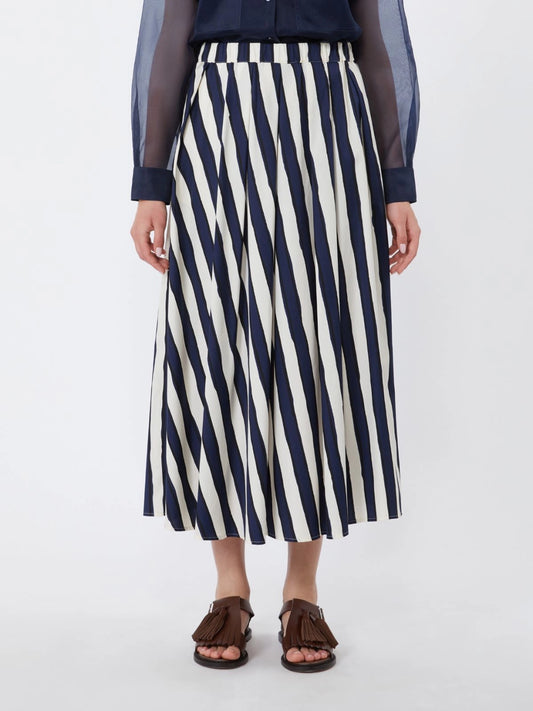 Max Mara Weekend Navy Printed Poplin Pleated Skirt WKDUOMO