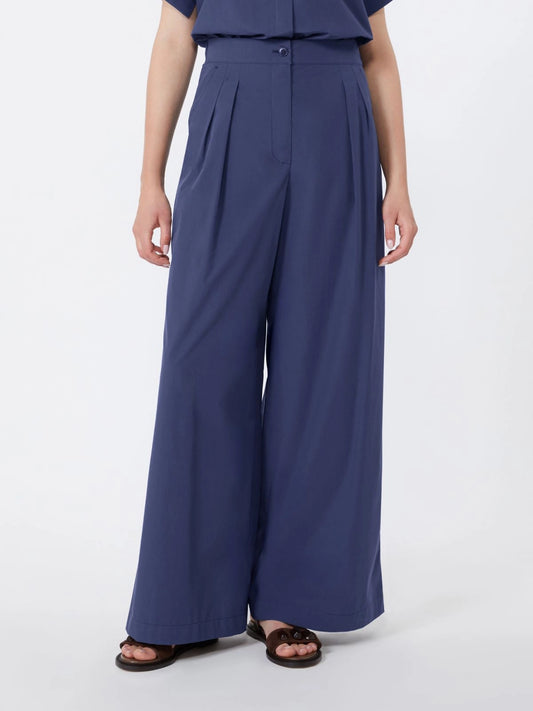 Max Mara Weekend Navy Wide-Leg Cotton Poplin Trousers WKDBENDA