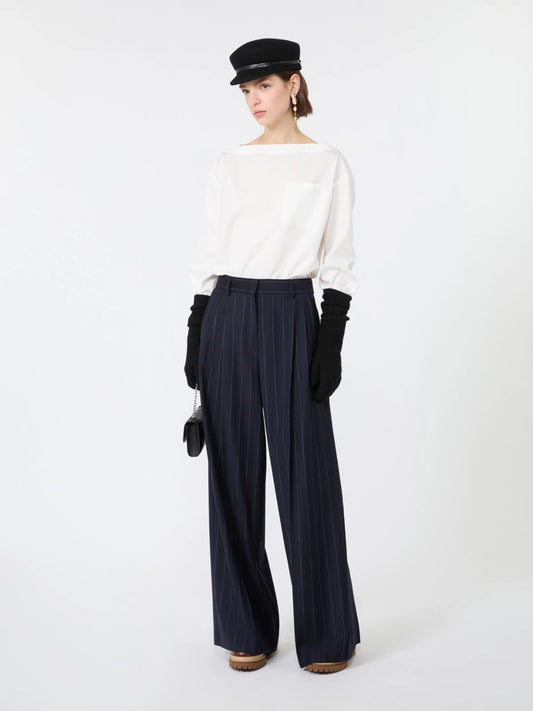 Max Mara Weekend Navy Wool Pinstriped Flannel Trousers