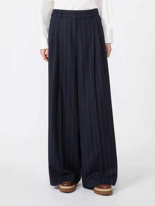 Max Mara Weekend Navy Wool Pinstriped Flannel Trousers