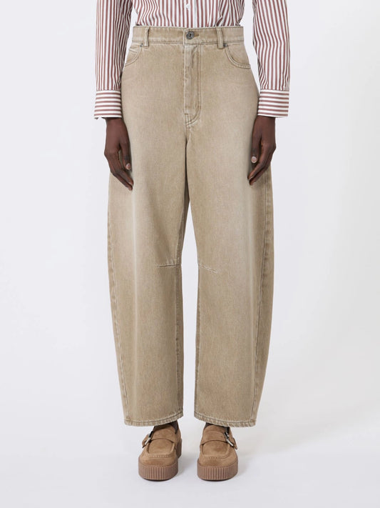 Max Mara Weekend Beige Worn-Look Denim Barrel-Leg Jeans