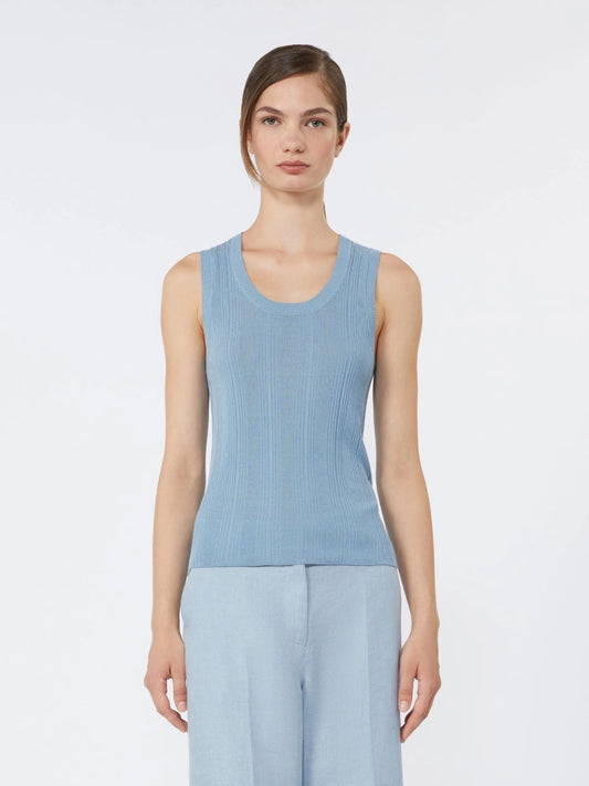 Max Mara Weekend Light Blue Viscose Yarn Sleeveless Jumper WKDCOSE