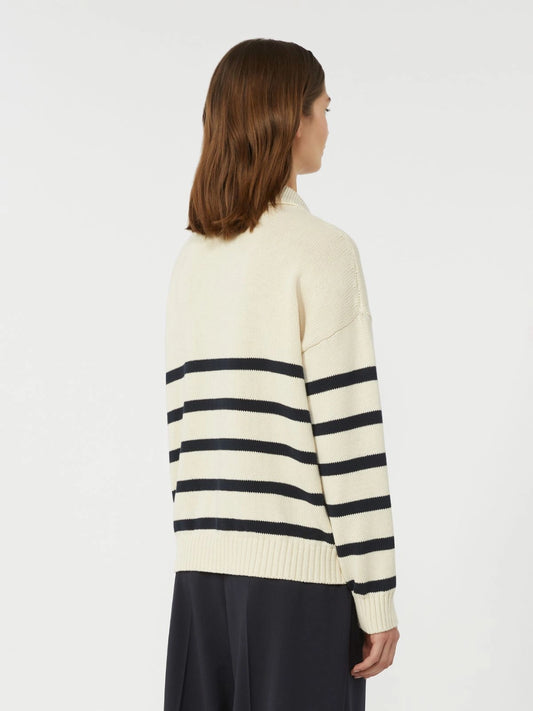 Max Mara Weekend Cream and Navy Cotton Polo Sweater WKDPANFILO