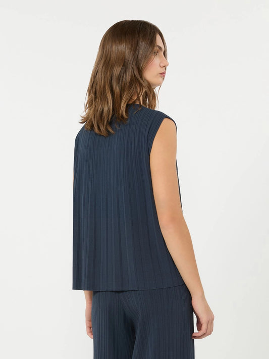 Max Mara Weekend Navy Plissé-Pleated Viscose Yarn Sweater