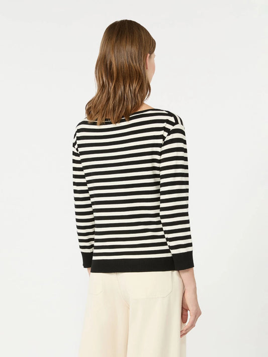 Max Mara Weekend Black Stripe Stockinette-Stitched Viscose Yarn Sweater
