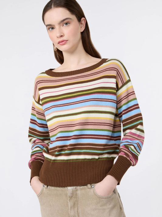 Max Mara Weekend Multi-Coloured Stripe Boat neck Cotton Sweater