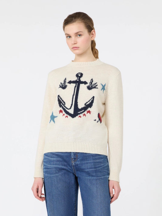Max Mara Weekend Ice Anchor Motif Alpaca and Wool-Blend Sweater