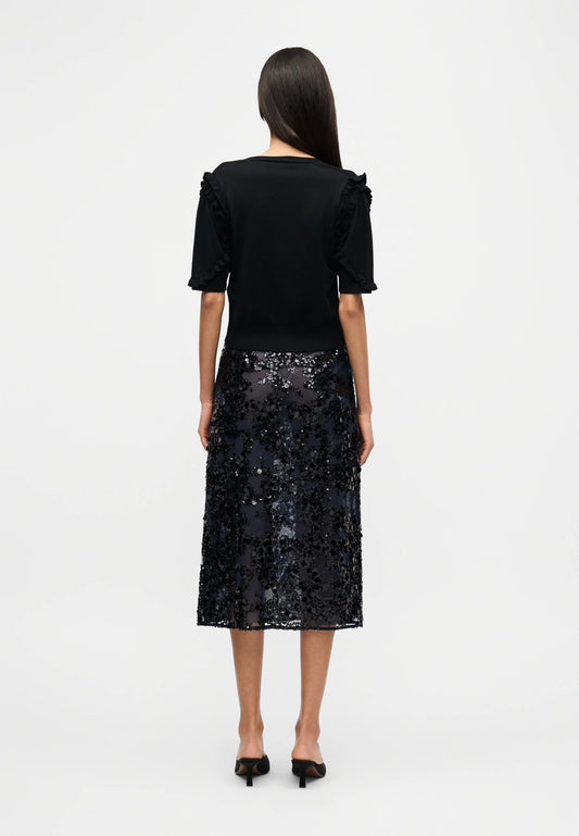 Marella Sport Black V-Neck Cardigan with Frill detailing on Shoulder and Sleeve MLSTEGLIA