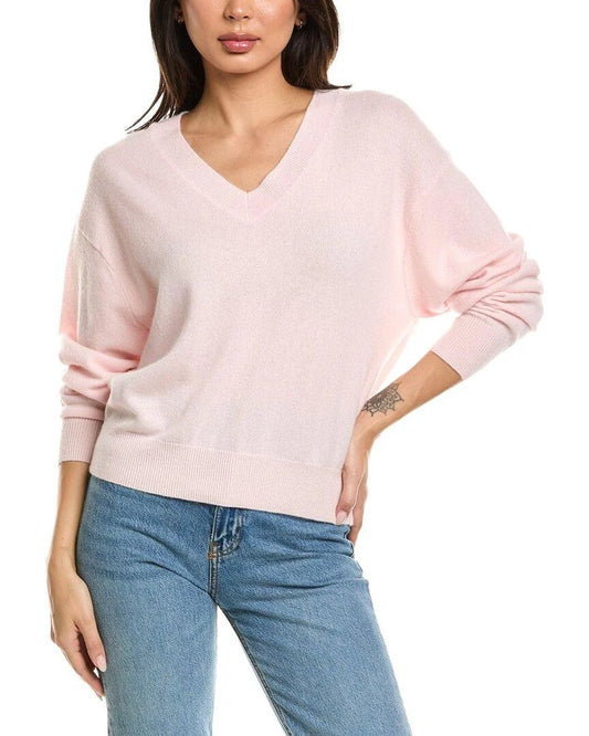 Brodie Indya Pink Blushing Bride V-Neck Wool Cashmere Blend Sweater