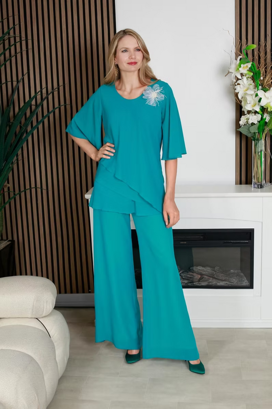 Glitz jade chiffon trouser suit 1552